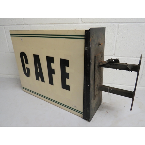 386 - Vintage Illuminated Caf� Sign with Metal Side mounting bracket. Measures approx 22 x 18 x 7 inches (... 