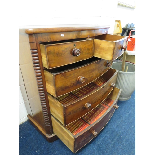 388 - Bow Fronted Chest with Three Graduated Drawers and two short drawers over. Standing on Bun feet it m... 