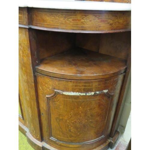 395 - Victorian Credenza with Marble top, mirror door. Walnut Veneer with inlaid decoration. Curved side d... 