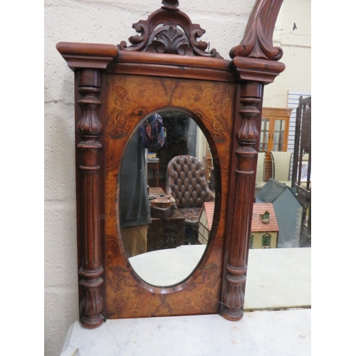 395 - Victorian Credenza with Marble top, mirror door. Walnut Veneer with inlaid decoration. Curved side d... 