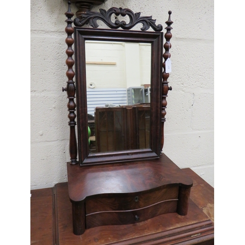 397 - Mahogany Tilt top dressing table mirror with two drawers to front. H:28 x W:17 x D:10 inches.