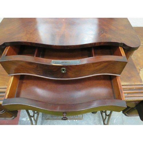 397 - Mahogany Tilt top dressing table mirror with two drawers to front. H:28 x W:17 x D:10 inches.