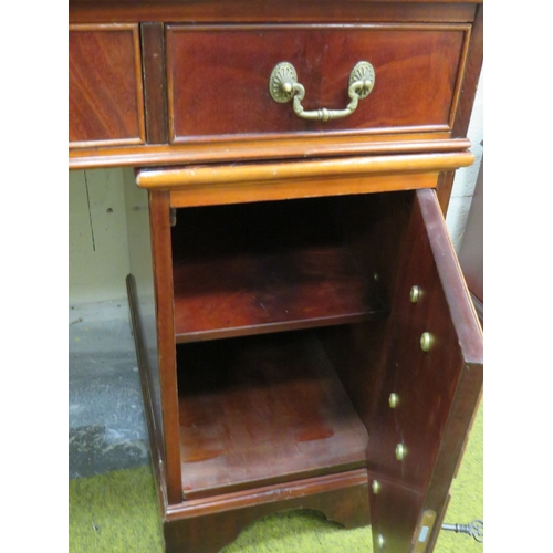 400 - Reproduction Knee Hole twin pedestal desk with three segment writing surface in Red tooled Leather. ... 