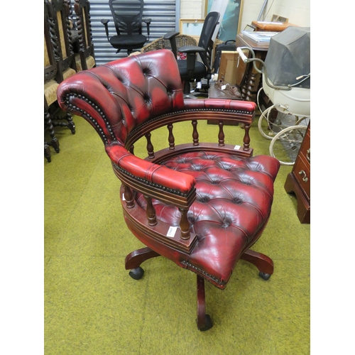 401 - Leather Chesterfield Office chair with rise/recline function. Raised on Five branch foot with castor... 