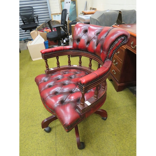 401 - Leather Chesterfield Office chair with rise/recline function. Raised on Five branch foot with castor... 