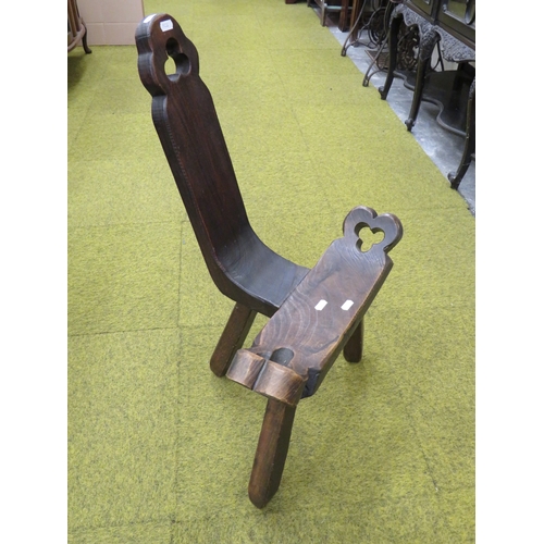 406 - Antique Oak Birthing chair with pierced decorations.  Seat height 14 inches, Back Height 30 inches. ... 