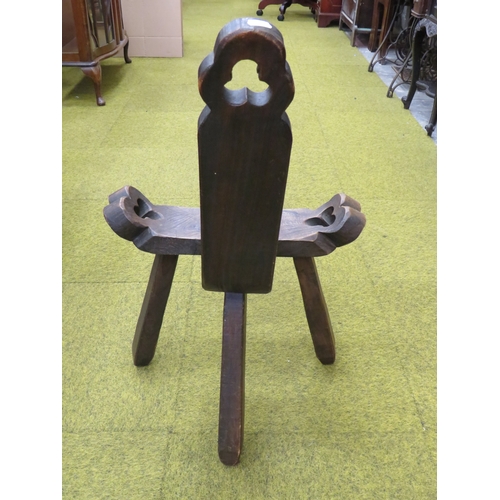 406 - Antique Oak Birthing chair with pierced decorations.  Seat height 14 inches, Back Height 30 inches. ... 