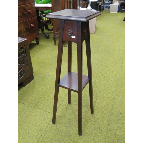 408 - Arts & Crafts Style Mahogany Plant stand. Central Shelf. Measures approx H:36 inches tall.