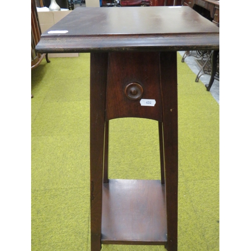 408 - Arts & Crafts Style Mahogany Plant stand. Central Shelf. Measures approx H:36 inches tall.