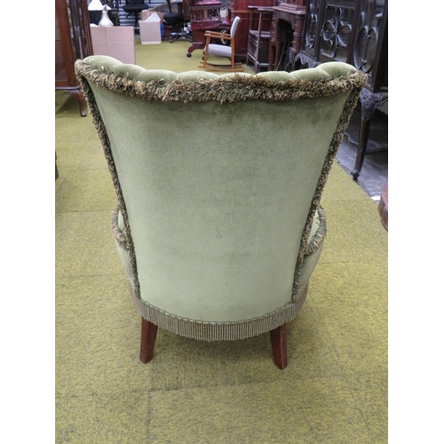 410 - Well Made mid 20th Century Boudoir chair. Good upholstery with fringed decoration. Seat height 15 in... 