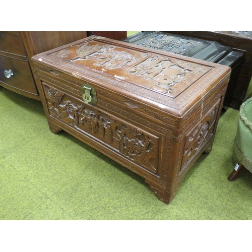 413 - Late 19th/Early 20th Century Oriental carved chest with Camphor wood interior. Lots of ornate carvin... 