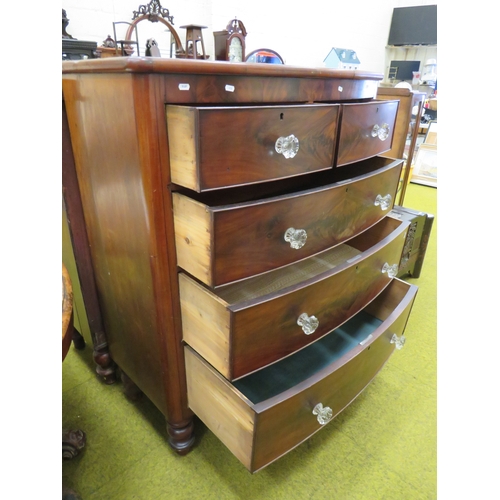 418 - Victorian Bow Fronted Chest in Flame Mahogany with three graduated long drawers and two short drawer... 