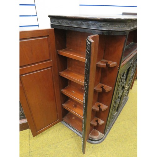 420 - Early 20th Century Oriental Drinks Cabinet. Covered in a plethora of carving to all panels. Side doo... 