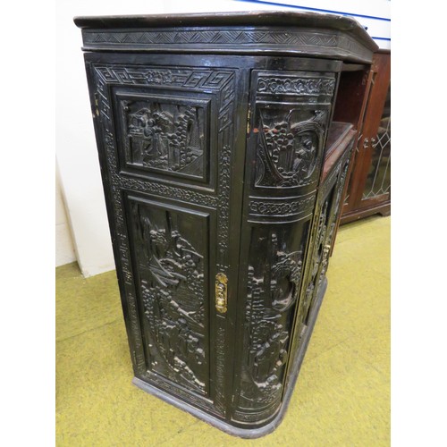 420 - Early 20th Century Oriental Drinks Cabinet. Covered in a plethora of carving to all panels. Side doo... 