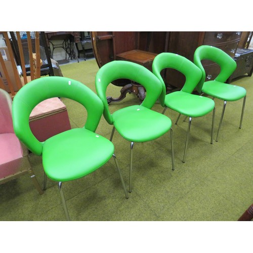 426 - Four Modern Chinese made chairs with Chromed Tubular steel frames, Vivid Green Leatherette upholster... 