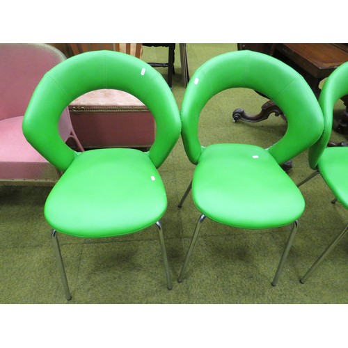 426 - Four Modern Chinese made chairs with Chromed Tubular steel frames, Vivid Green Leatherette upholster... 