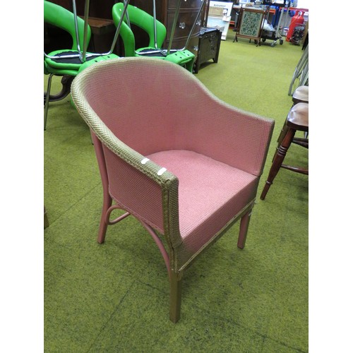 427 - Mid 20th Century Lloyd Loom style Tub Chair with Matching lift lid ottoman with upholstered lid. Bot... 