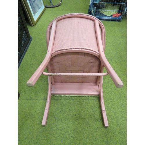 427 - Mid 20th Century Lloyd Loom style Tub Chair with Matching lift lid ottoman with upholstered lid. Bot... 