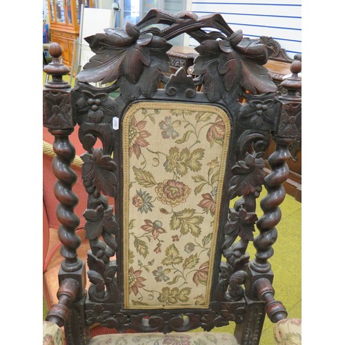 428 - Late 19th Century Dark Oak wind out Dining table with two 18 inch extention leaves. Heavily carved l... 