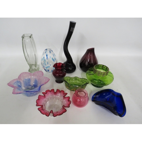 271 - Good selection of art glass including Victorian cranberry glass.