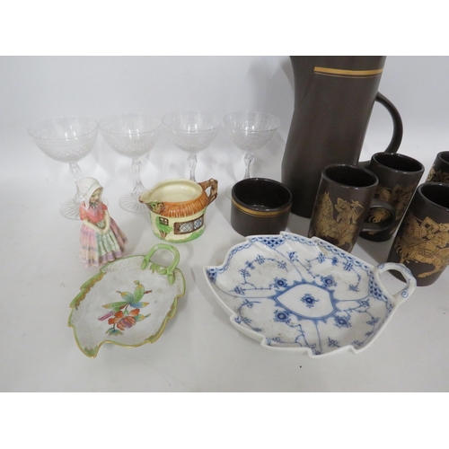 283 - Mixed ceramics and glass lot including Royal Doulton, Herend, Royal Copenhagen etc.