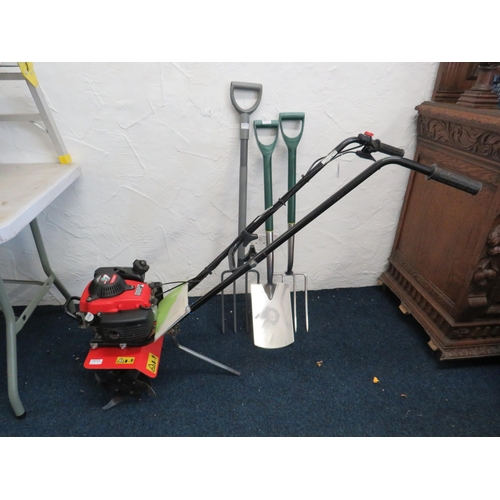 334 - Honda FG 200 4 Stroke rotavator plus 2 forks and a spade (very lighting used).