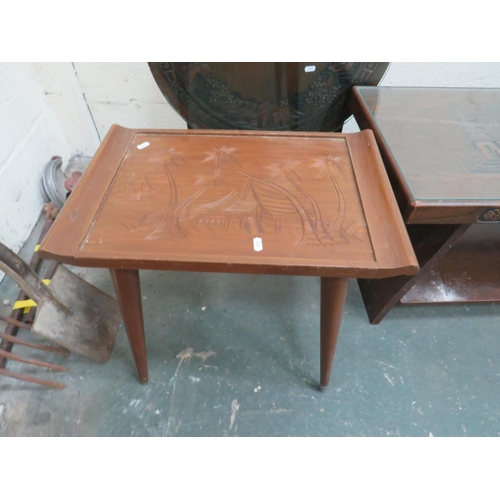 440 - Oriental Tilt Top Coffee table with glass top which covers carved decoration along with a long Coffe... 