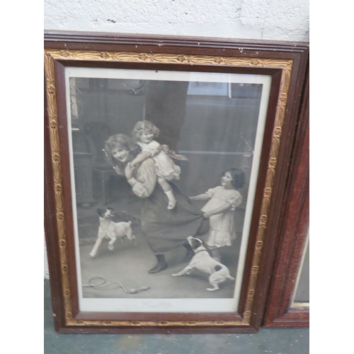 445 - Three Framed Victorian Children with Dogs prints, all under glass. Largest measures approx 19 x 16 i... 