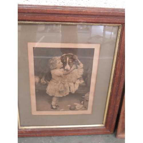 445 - Three Framed Victorian Children with Dogs prints, all under glass. Largest measures approx 19 x 16 i... 