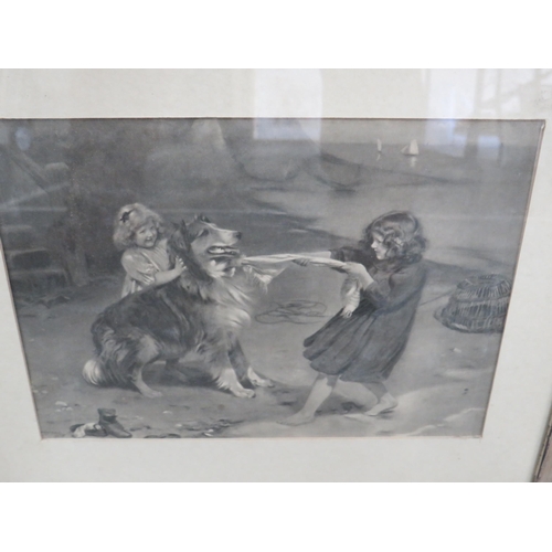 445 - Three Framed Victorian Children with Dogs prints, all under glass. Largest measures approx 19 x 16 i... 