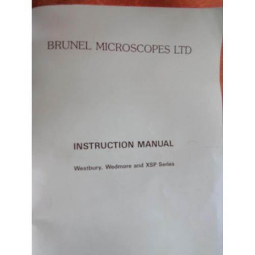 455 - Brunel XSP-03 model microscope with original instruction manual  in wooden case.