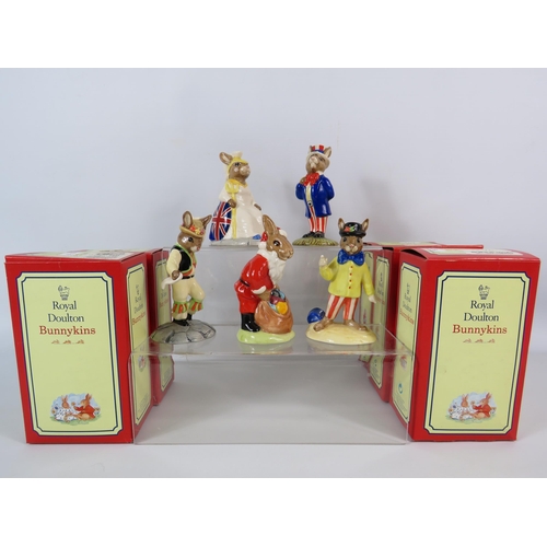 132 - Five Royal Doulton Bunnykins figurines, all with boxes.