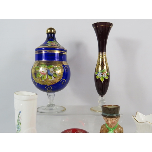 142 - Mixed ceramics and art glass lot to include Royal Doulton, Spode, Aynsley and Bohemian art glass.