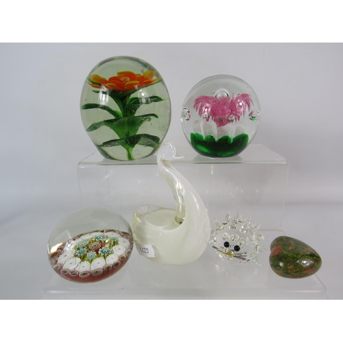 145 - Selection of art glass paperwights, Avondale, Millefiori etc.