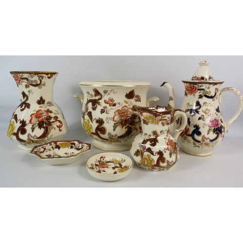 148 - Six pieces of Masons Ironstone china, Brown Velvet and Blue Mandalay.