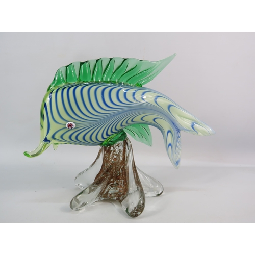 199 - Large Murano Uranium glass Fish with gold inclusions to the base, 9