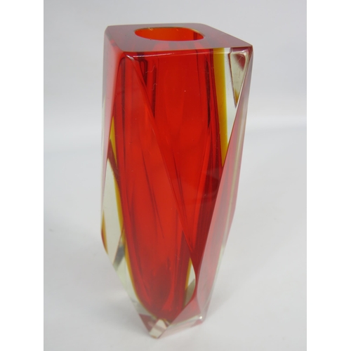 201 - Murano sommerso uranium glass multi faceted vase, 8 3/4