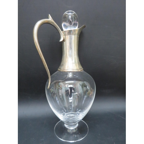 207 - J A Campbell crystal claret Jug with sterling silver collar / handle, hallmark for London 1998. appr... 