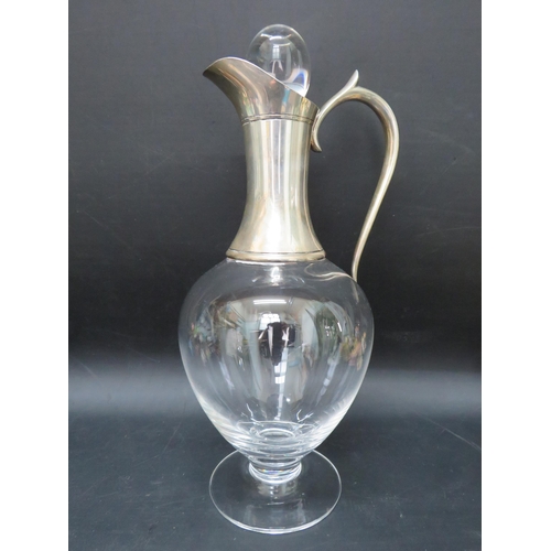 207 - J A Campbell crystal claret Jug with sterling silver collar / handle, hallmark for London 1998. appr... 