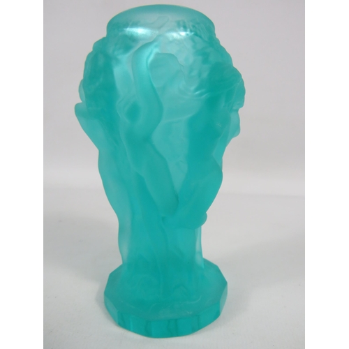 215 - Desna Art deco style Uranium blue frosted glass 