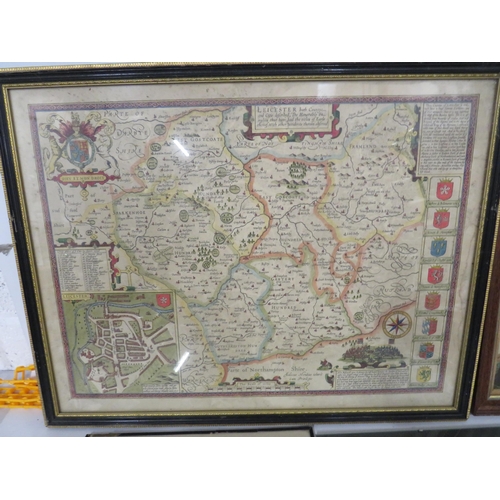 463 - Selection of framed and mounted prints to include a repro map of Northampton, Beatles Mirror plus ot... 