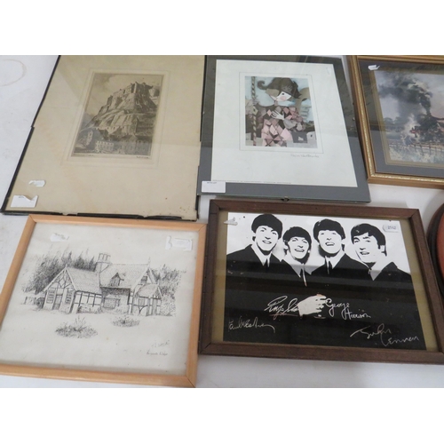 463 - Selection of framed and mounted prints to include a repro map of Northampton, Beatles Mirror plus ot... 