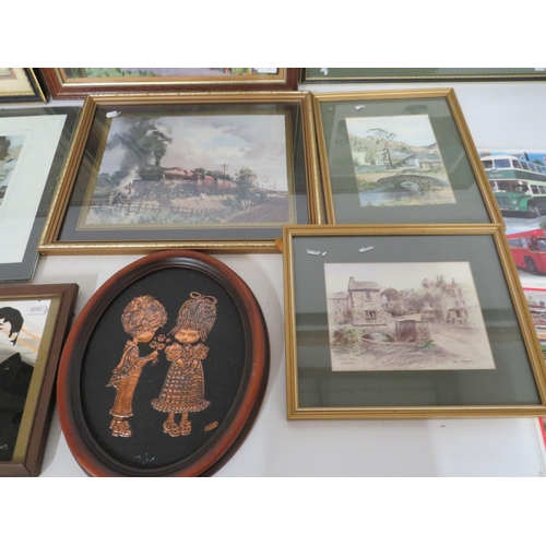 463 - Selection of framed and mounted prints to include a repro map of Northampton, Beatles Mirror plus ot... 