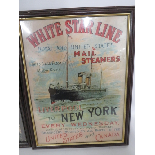 465 - Two Framed Reproduction Travel prints plus a metal Reproduction White Star line  16 x 12