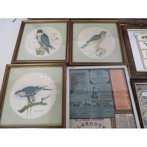 468 - Good Mixed lot to include King Bros Cig cards framed,  Mirror, Prints of British Raptors. See photos... 