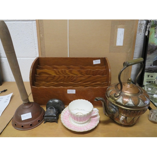 477 - Intersting Mixed lot to include an Edwardian Moustache Cup and saucer, Waterfall letter rack,  Two c... 