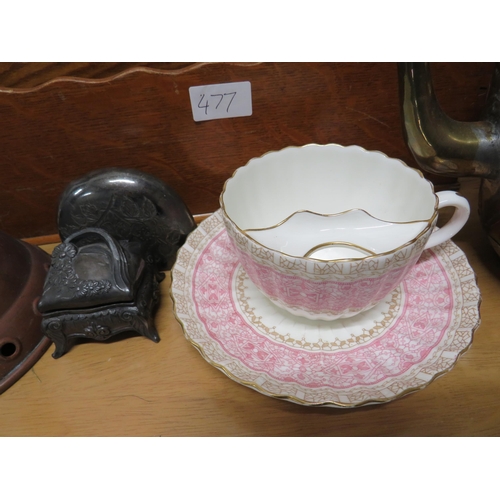 477 - Intersting Mixed lot to include an Edwardian Moustache Cup and saucer, Waterfall letter rack,  Two c... 