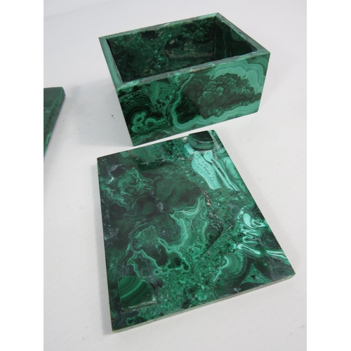 233 - Malachite and marble small chess set with a malachite storage box. The board measures 7.5