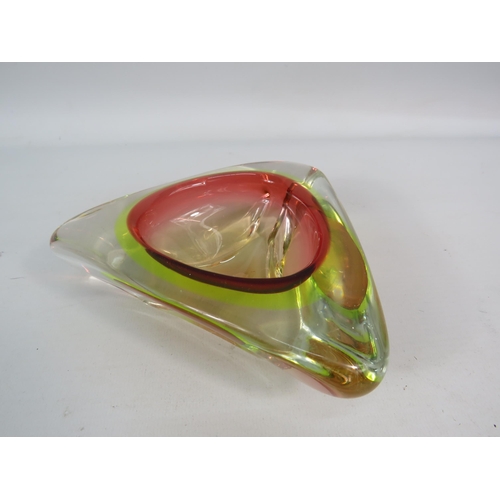 234 - Vintage triangular Uranium Murano Sommerso glass dish, 6.5