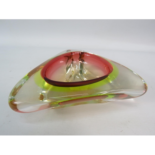 234 - Vintage triangular Uranium Murano Sommerso glass dish, 6.5